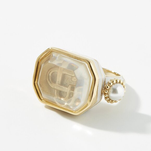 BNWT SS24 CASABLANCA INTERLACING PEARLS CABOCHON RING M - Picture 1 of 5